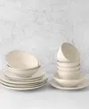 Euro Ceramica Neree 16 Piece Double Bowl Stoneware Reactive Glaze Dinnerware Set, Service For 4 In Ivory