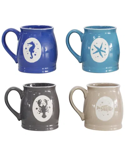 Euro Ceramica Ocean City 4pc Assorted Mug Set In Blue