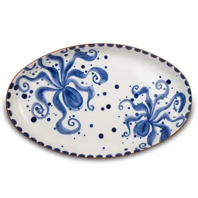 Euro Ceramica Octopus 19'' Oversized Oval Serving Platter In Blue;white