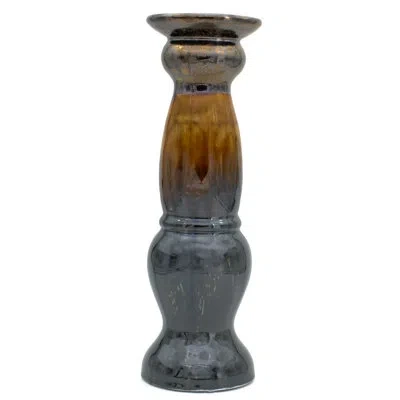 Euro Ceramica Patina Sienna Candle Holder In Black,brown