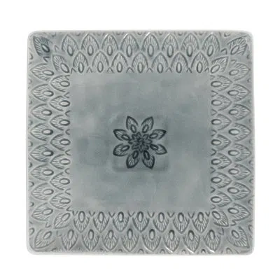 Euro Ceramica Peacock 11.5 Inch Square Serving Platter In Gray