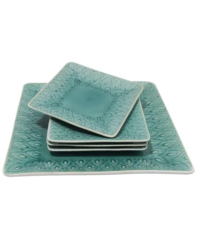 Euro Ceramica Peacock 5pc Square Appetizer Plate Set In Blue