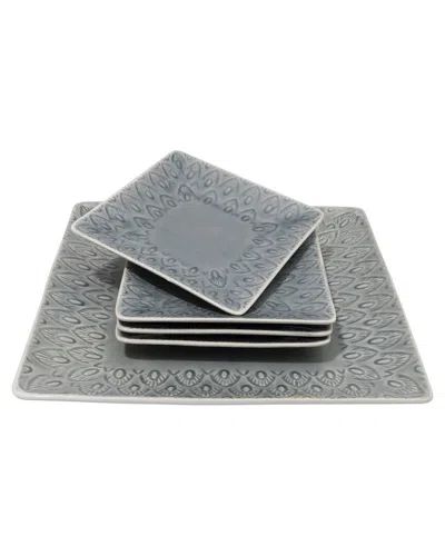 Euro Ceramica Peacock 5pc Square Appetizer Plate Set In Grey