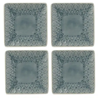 Euro Ceramica Peacock 6.5 Inch Square Appetizer Plate Set In Gray