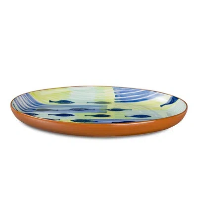 Euro Ceramica Pescador 19'' Oversized Oval Serving Platter In Blue;green;yellow
