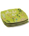 Euro Ceramica Primavera 4pc Hand Painted Canape Plates Set In Green