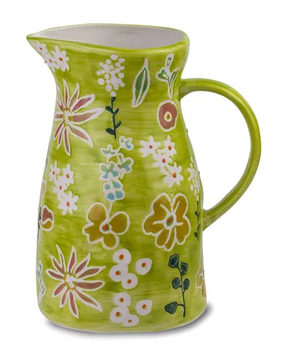 Euro Ceramica Primavera Hand Painted Pitcher In Green