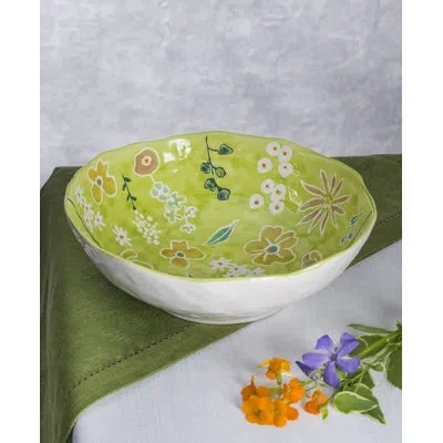 Euro Ceramica Primavera Handpainted Stoneware All-purpose Bowl, 8.8-inch In Green