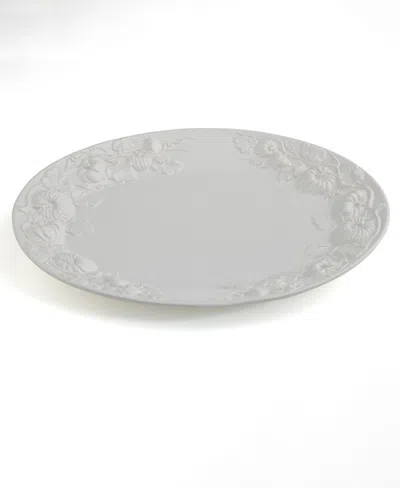 Euro Ceramica Pumpkin Leaf 20" Oval Platter, Embossed Pumpkin Fall Harvest In White