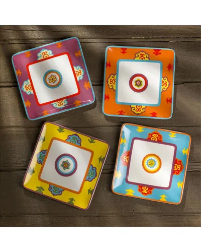Euro Ceramica Set Of 4 Galicia Canape Plates In Multi