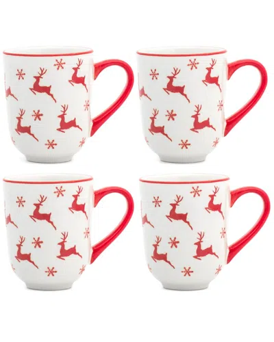 Euro Ceramica Set Of 4 Winterfest Mugs In Red