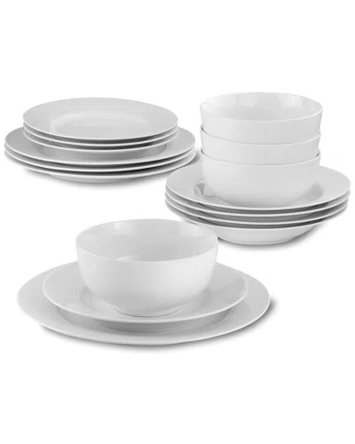Euro Ceramica White Essential 16pc Classic Rim Double Bowl Dinnerware Set