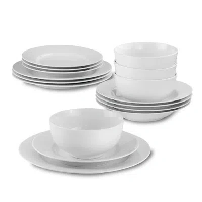 Euro Ceramica White Essential Fine Porcelain 16 Piece Classic Rim Double Bowl Dinnerware Set ( Rim Soup Bowl And 6 In Yes