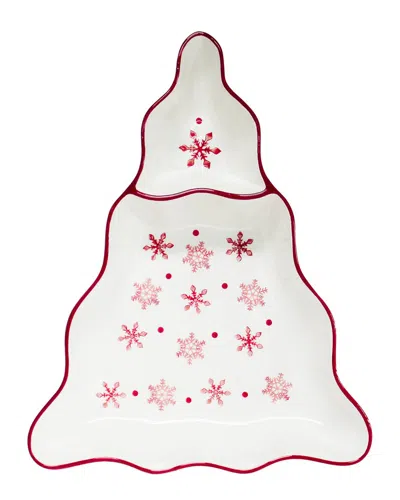 Euro Ceramica Winterfest 15in Chip And Dip Tree Platter In White