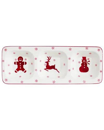Euro Ceramica Winterfest 3 Part Divided Dish In Red