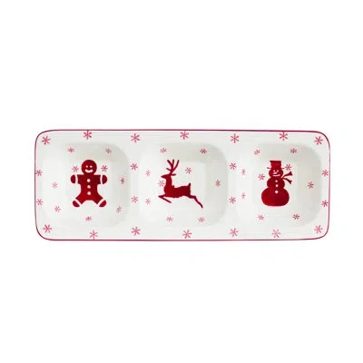 Euro Ceramica Winterfest 3 Part Divided Dish In White;red
