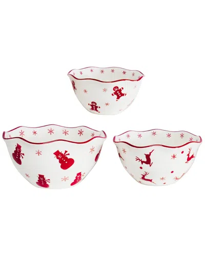 Euro Ceramica Winterfest 3pc Nesting Serving Bowl