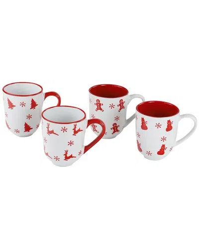 Euro Ceramica Winterfest 4pc Assorted Mugs In Red