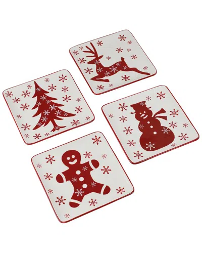 Euro Ceramica Winterfest 4pc Trivet Set In Red