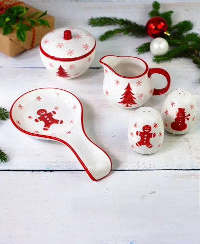Euro Ceramica Winterfest 5 Piece Accessory Set In Red,white