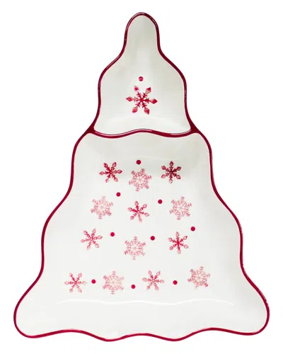 Euro Ceramica Winterfest Chip And Dip Tree Platter In Red