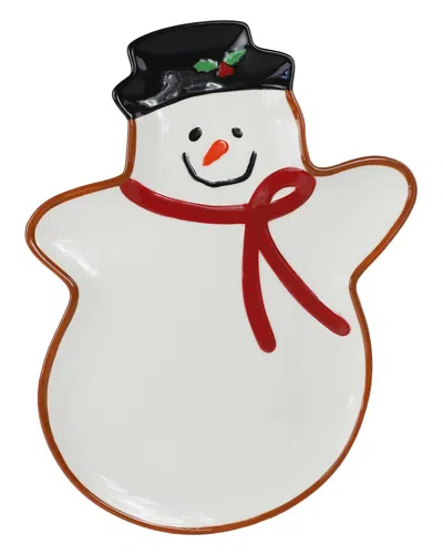 Euro Ceramica Winterfest Large Snowman Tray In Red