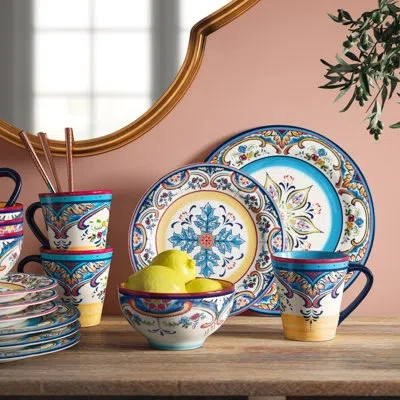 Euro Ceramica Zanzibar 16 Piece Stoneware Dinnerware Set In Blue;navy