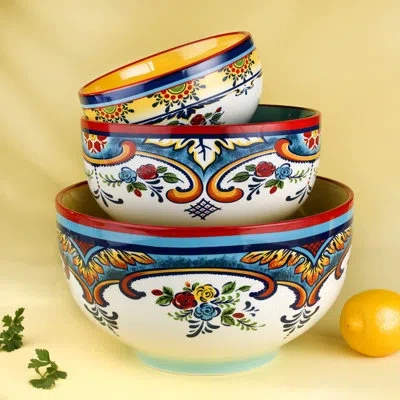 Euro Ceramica Zanzibar 3 Piece Mixing Bowl Set In Blue;red;yellow
