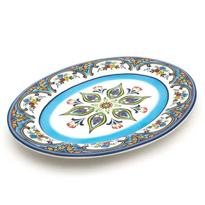 Euro Ceramica Zanzibar Oval Platter - 18" In Blue,red,brown