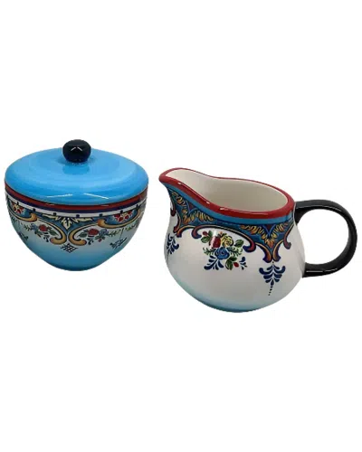 Euro Ceramica Zanzibar Sugar Bowl & Creamer Set In Blue