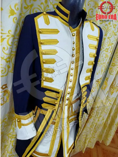 Pre-owned Euro Commodore Norrington Disney's Pirates Of The Caribbean Frock Coat & Waistcoat In Blue & White