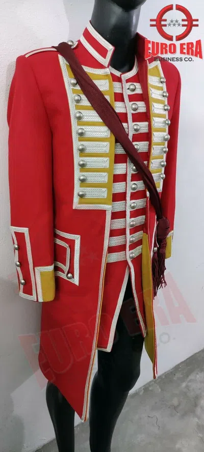 Pre-owned Euro Napoleonic 18th Century British Major General Officer Frock Coat & Vest & Sash In Red & Yellow