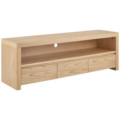 Euro Style Bryant 59" Wide Natural White Oak Wood 3-drawer Media Stand