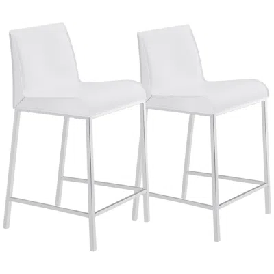 Euro Style Cam 24" White Leather Counter Stool Set Of 2