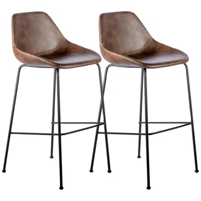 Euro Style Corinna 29 1/2" Vintage Brown Leatherette Bar Stool Set Of 2