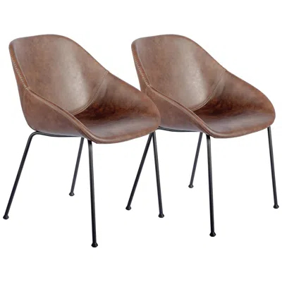 Euro Style Corinna Vintage Brown Leatherette Side Chair Set Of 2