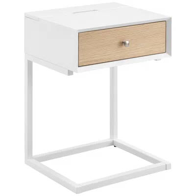 Euro Style Daeg 18"w White 1-drawer Smart Side Table With Usb Outlet