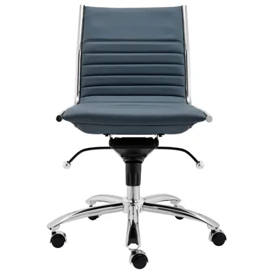 Euro Style Dirk Blue Armless Adjustable Swivel Office Chair