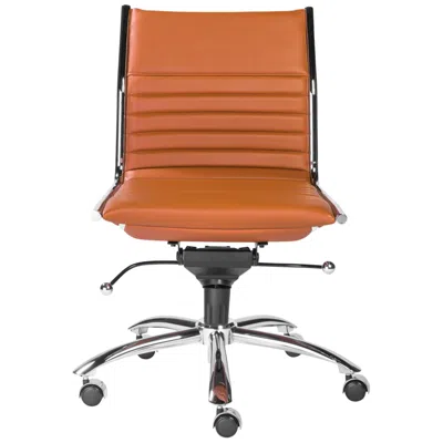 Euro Style Dirk Cognac Leatherette Armless Low Back Office Chair
