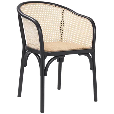 Euro Style Elsy Black Wood And Natural Rattan Armchair