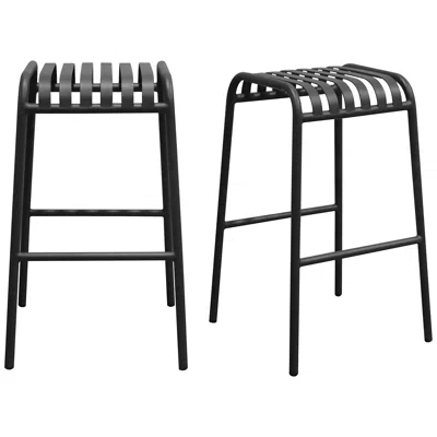 Euro Style Enid 29 1/2" Black Metal Outdoor Bar Stools Set Of 2