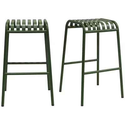 Euro Style Enid 29 1/2" Dark Green Metal Outdoor Bar Stools Set Of 2