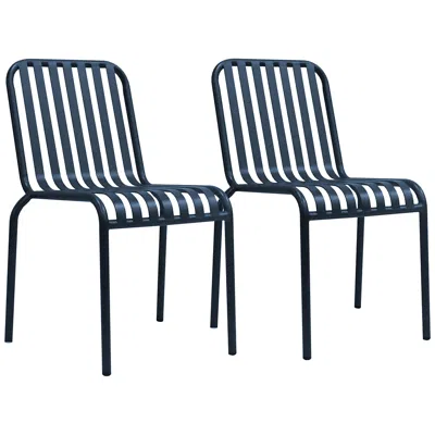 Euro Style Enid Dark Blue Metal Outdoor Side Chairs Set Of 2