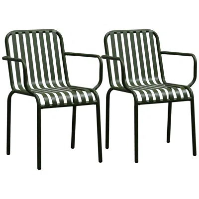 Euro Style Enid Dark Green Metal Outdoor Armchairs Set Of 2