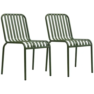 Euro Style Enid Dark Green Metal Outdoor Side Chairs Set Of 2