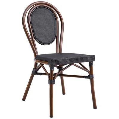 Euro Style Erlend Black And Brown Outdoor Stacking Side Chairs Set Of 2