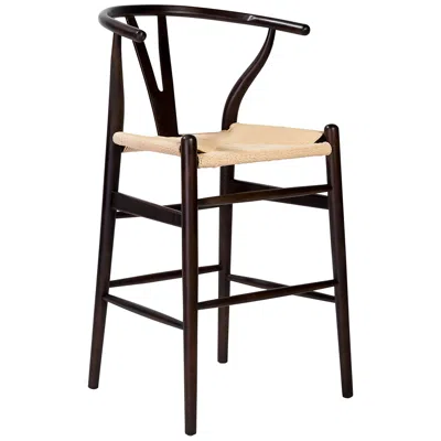 Euro Style Evelina 26" High Walnut Wood Counter Stool With Natural Rush Seat