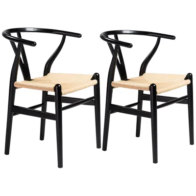 Euro Style Evelina Black Wood Side Chairs Set Of 2 With Natural Seat