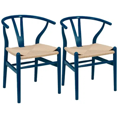 Euro Style Evelina Blue Wood Side Chairs Set Of 2 With Natural Seat
