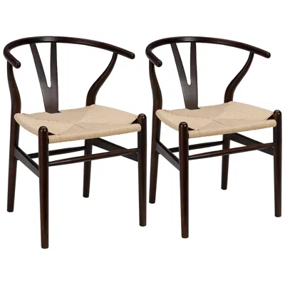 Euro Style Evelina Walnut Wood Side Chairs Set Of 2 With Natural Seat
